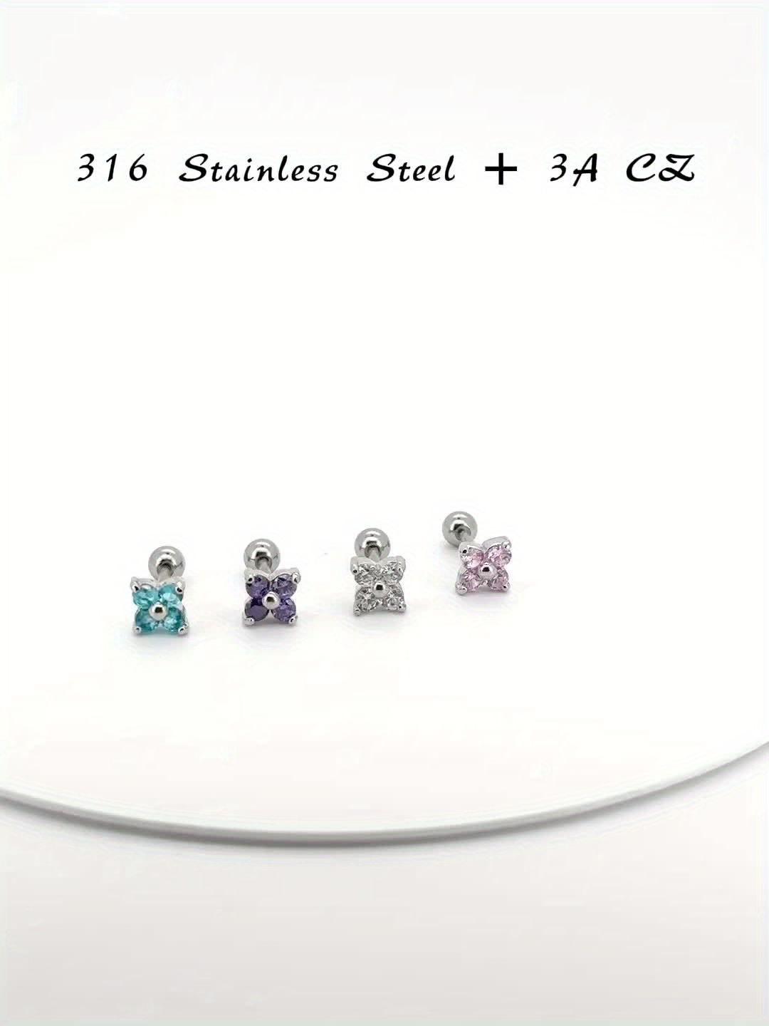 Multicolor Flower CZ Stud Earrings 316 for Daily Wear